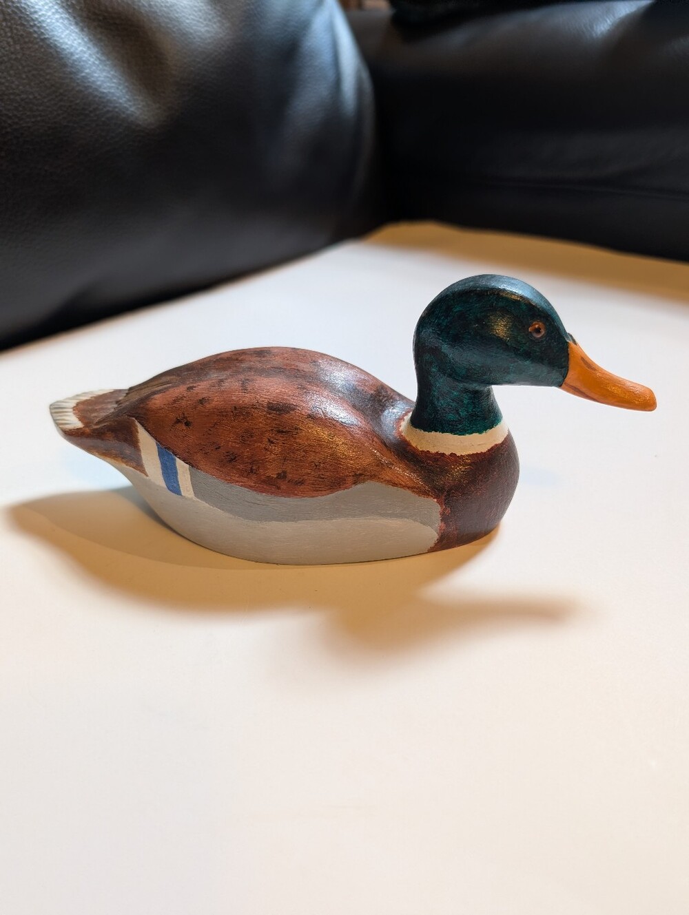 Vintage 1986 Hand Carved Wooden Mallard Duck Figurine Glass Eyes Signed Bob Alle